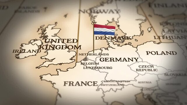 Netherlands flag showing on world map with 3D rendering