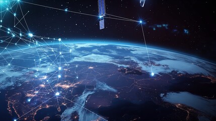 Telecommunication technology networks around Earth for internet and 5G cellular data connection