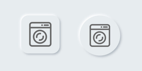 Washing machine line icon in neomorphic design style. Laundry signs vector illustration.