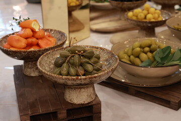 Various dishes are on the table