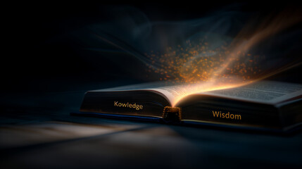 open magic book   with words knowledge wisdom