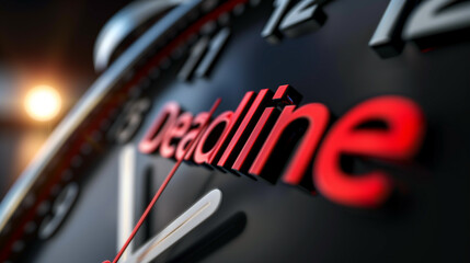 close-up of a ticking clock with red word Deadline

