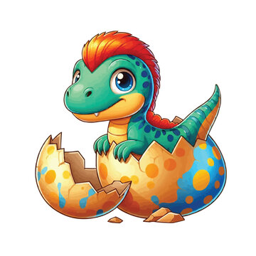 recommend clip art: Cartoon baby spinosaurus hatching from egg ,colorful vector illustration, isolated on white background