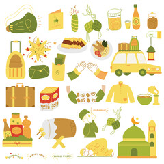 Ramadan Kareem and Eid Al Fitr Element Illustration. Set Of Islamic Religion Elements