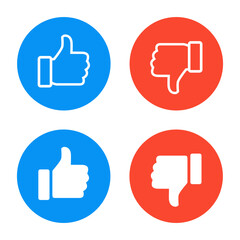 Like and dislike icon on circle background. Hand thumb up and down sign of social media