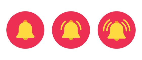 Ring bell icon set in flat style. Alert sign symbol on circle background