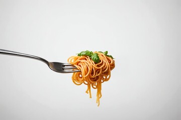 spaghetti on fork isolated on white background