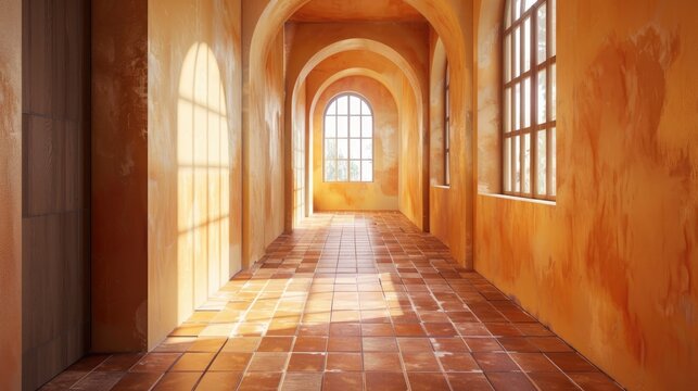 Empty corridor with terracotta flooring and window