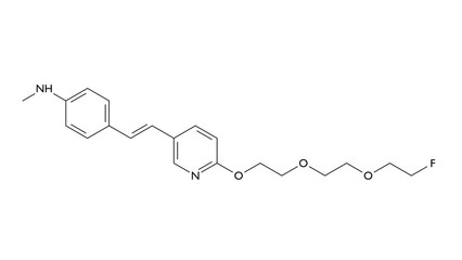 florbetapir (18f) molecule, structural chemical formula, ball-and-stick model, isolated image radiopharmaceutical compound