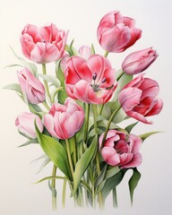 Bouquet of tulips in watercolor style. Botanical illustration