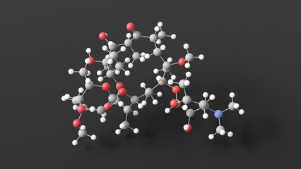 clarithromycin molecule 3d, molecular structure, ball and stick model, structural chemical formula antibiotic