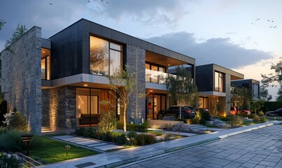 Modern suburban townhouse with smart technology.