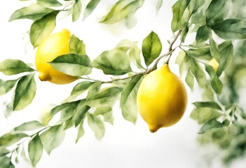 Obraz premium branch background fruit watercolor botanical bunch white artwork treebranch citrous lemon illustration food