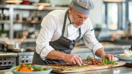 Culinary Meticulously Plates a Visually Stunning Gourmet Dish in a Professional Kitchen