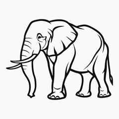 Indian elephant logo in black and white colors. Minimalist outline animal icon