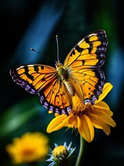 Obraz premium A vibrant and intricate butterfly resting on a flower.AI generation.