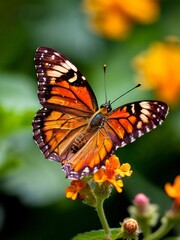 A vibrant and intricate butterfly resting on a flower.AI generation.