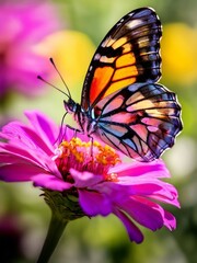 A vibrant and intricate butterfly resting on a flower.AI generation.