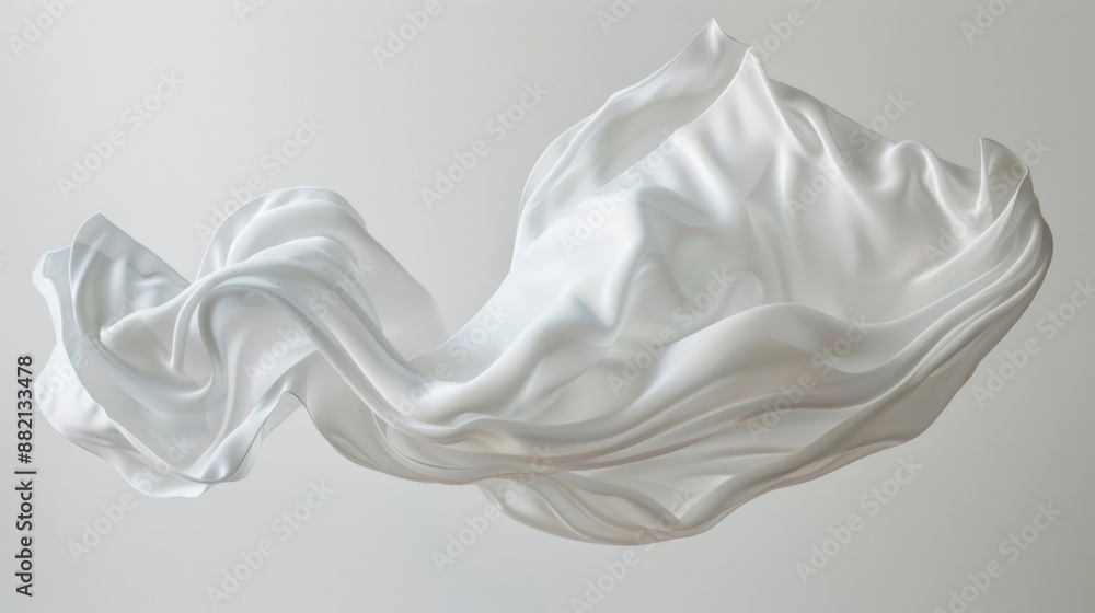 Poster a close-up shot of a white cloth drifting through the air, perfect for use in scenes where fabric or