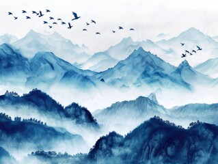 Fototapeta premium Birds flying over mountains