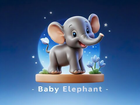 A baby elephant is standing on a wooden platform