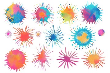 Vibrant Burst: Sets of Multicolor Powder Explosion on White Background