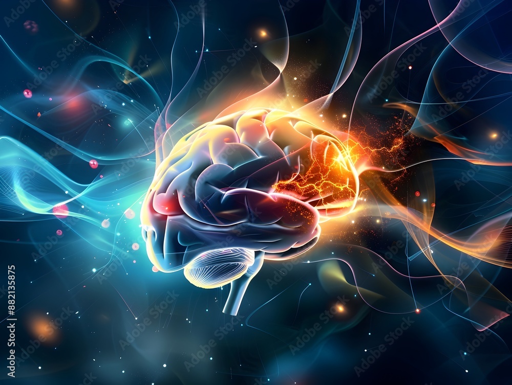 Poster vibrant neural network of the amygdala in an abstract digital visualization