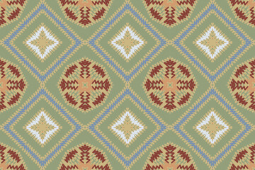 Fabric ikat seamless pattern geometric ethnic traditional embroidery style. Design for background carpet wallpaper clothing wrapping Batik fabric illus.