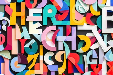 seamless background pattern, with tiangles, letter, alphabetic character, paint strokes and splashes