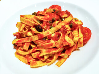 Tasty pasta, Italian meat sauce pasta on the table