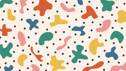 Doodle abstract background with hand drawn colorful shapes, blobs and dots. Creative trendy minimalistic design