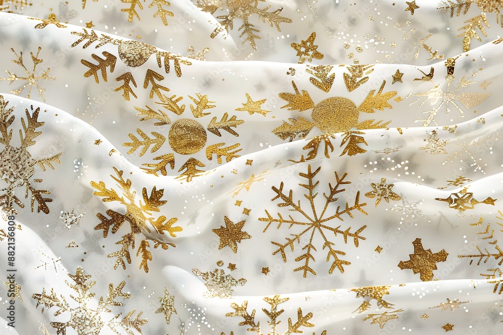 Poster christmas seamless pattern of complex big and small snowflakes in yellow and gray colors on white ba