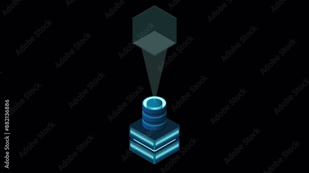 Poster isometric processor blockchain animation. futuristic holographic interface. futuristic concept. moti