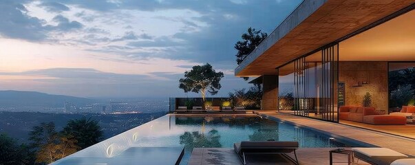 Modern villa with a rooftop infinity pool.