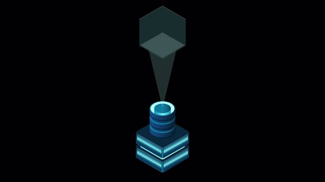 Isometric processor blockchain animation. Futuristic holographic interface. Futuristic concept. Motion graphic. Transparent background with alpha channel