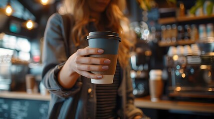 Individual Using Reusable Cup to Reduce Waste at Coffee Shop