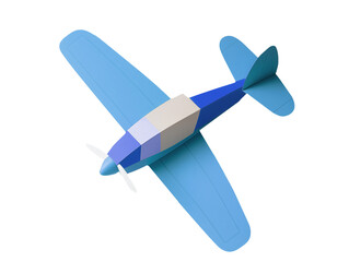 Blue paper airplane isolated on white or transparent background