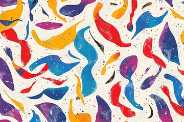 Colorful Paint Splash Pattern on White Beige, Nature Inspired Motifs, Free Brushwork, Memphis Design, Floral Explosions, Patterns