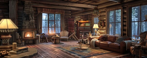Rustic cabin with a warm interior.