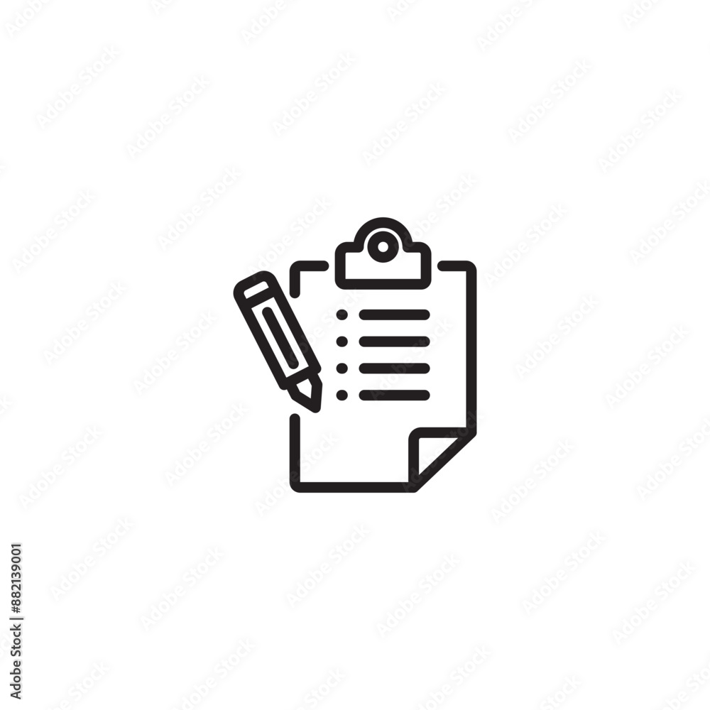 Poster notepad with pencil line icon, science concept, checklist with pen sign on white background, noteboo