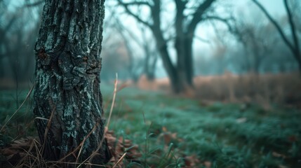Obraz premium Mystical Forest Landscape Enchanting Nature Photography Featuring Ethereal Trees, Fog, and a Supernatural Atmosphere This Image Captures the Beauty of Otherworldly Environments, Perfect for Fantasy