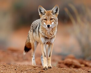 Fototapeta premium Tamed Coyote The Wild Companion, A Unique and Captivating Pet Choice, Domesticated Coyote for Companionship, Discover the Fascinating World of Tamed Wild Animals, Coyote as Pet, Wildlife Companion