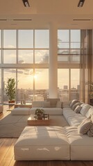 Fototapeta premium Stylish urban apartment with large windows.