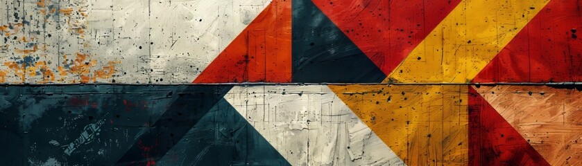 Geometric shapes forming a complex pattern, clean lines and contrasting colors, modern and sleek