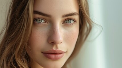 Fototapeta premium Beautiful woman, captured with soft, flattering lighting and a neutral background