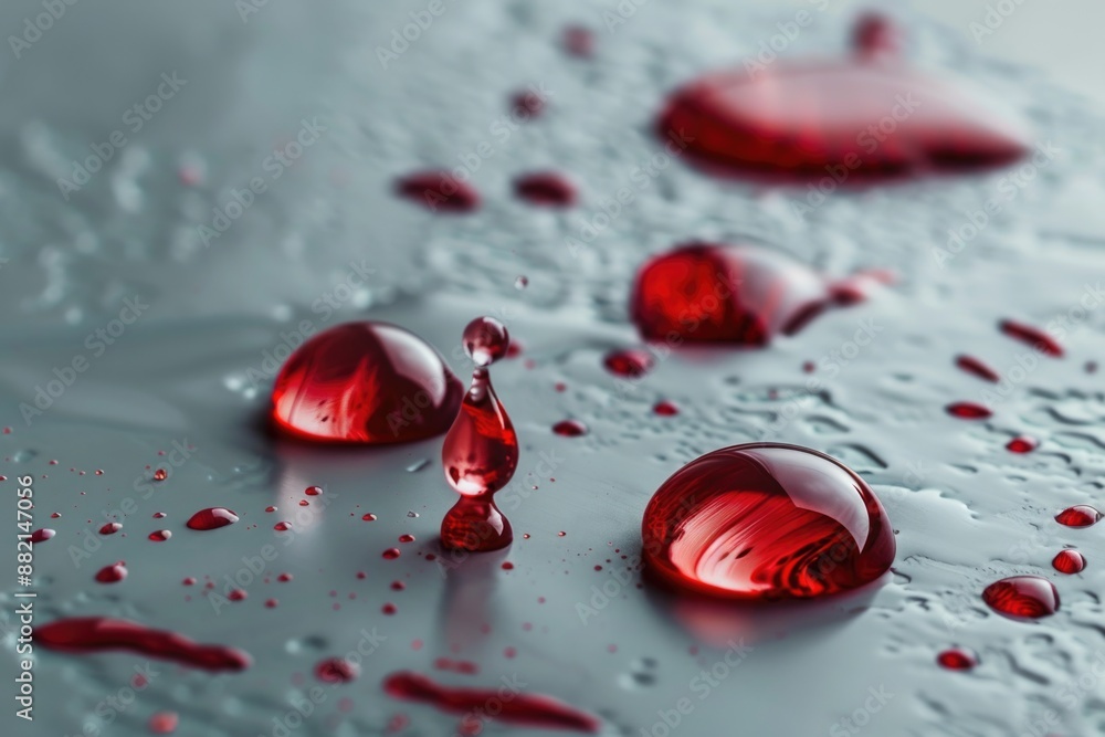 Poster a detailed view of water droplets on a surface, suitable for use in scientific or educational contex
