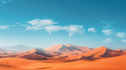 Naklejka premium Vast desert landscape with rolling dunes under a clear blue sky, peaceful and expansive