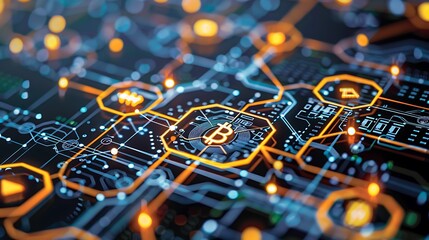 Fototapeta premium Glowing Bitcoin Cryptocurrency Network