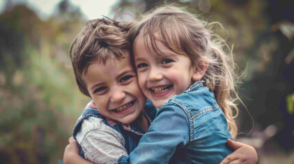 Fototapeta premium child girl and boy, childhood brother and sister love, family