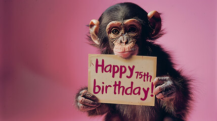 A charming baby monkey holds a festive card reading "Happy 75th Birthday," adding a touch of playful warmth and celebration to any birthday message or greeting card design